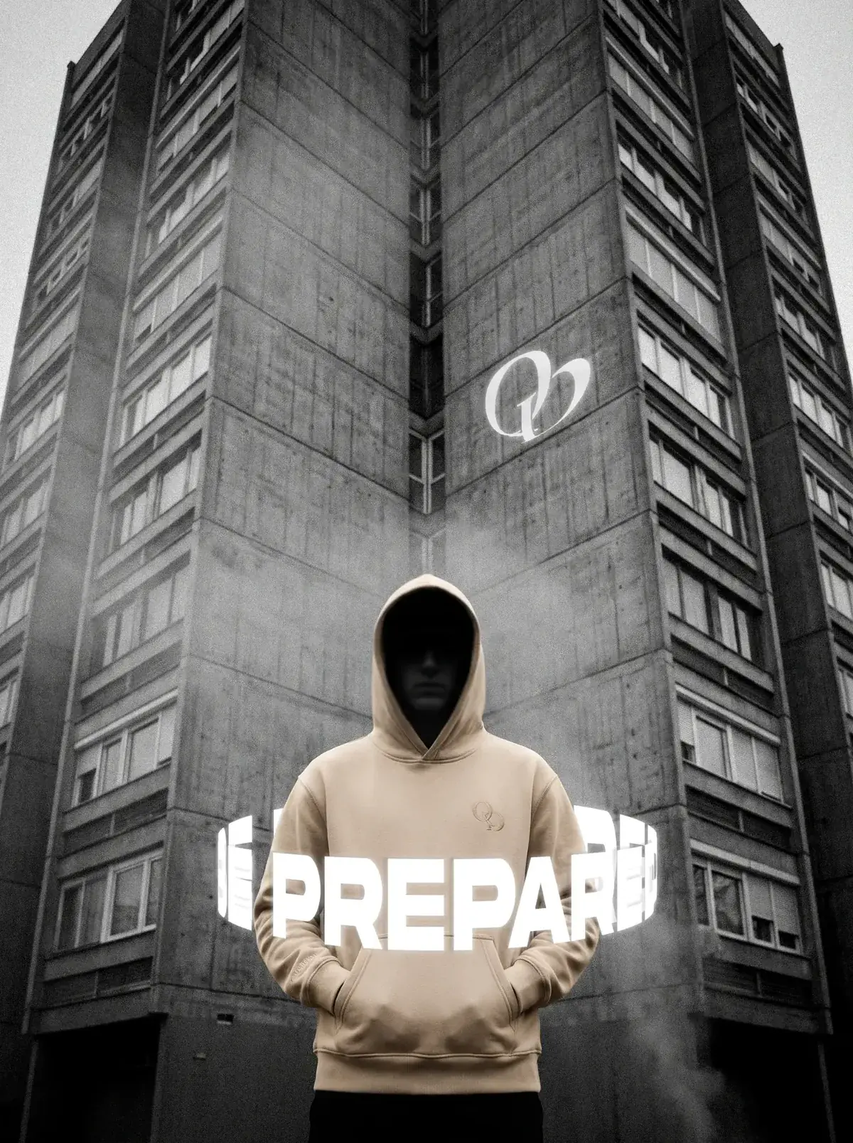 Q-01 in front of a concrete tower, Be prepared