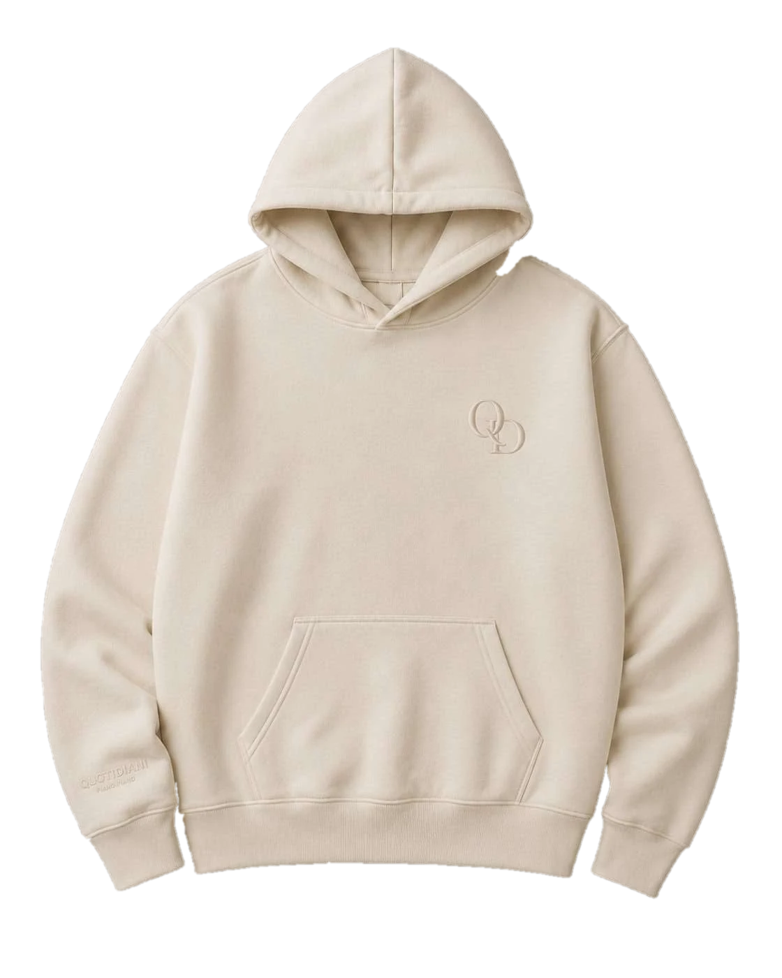 The Q-01 hoodie in beige, front